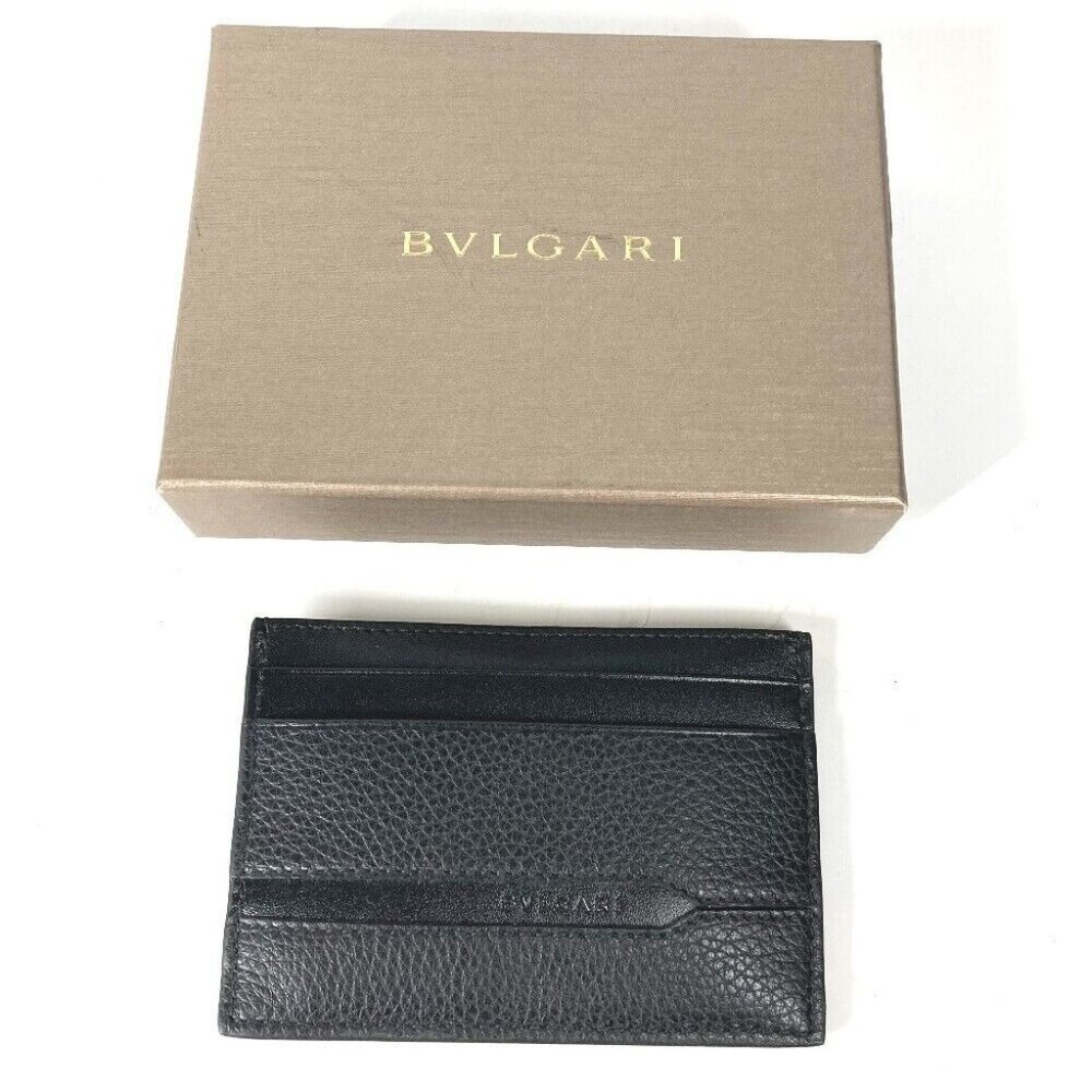 Auth BVLGARI 36969 Logo Octo OCTO Card Case Leather Black